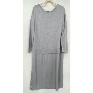 J Jill Wearever Mixed Media Sweater Dress Womens L P Gray Knit Satin Midi